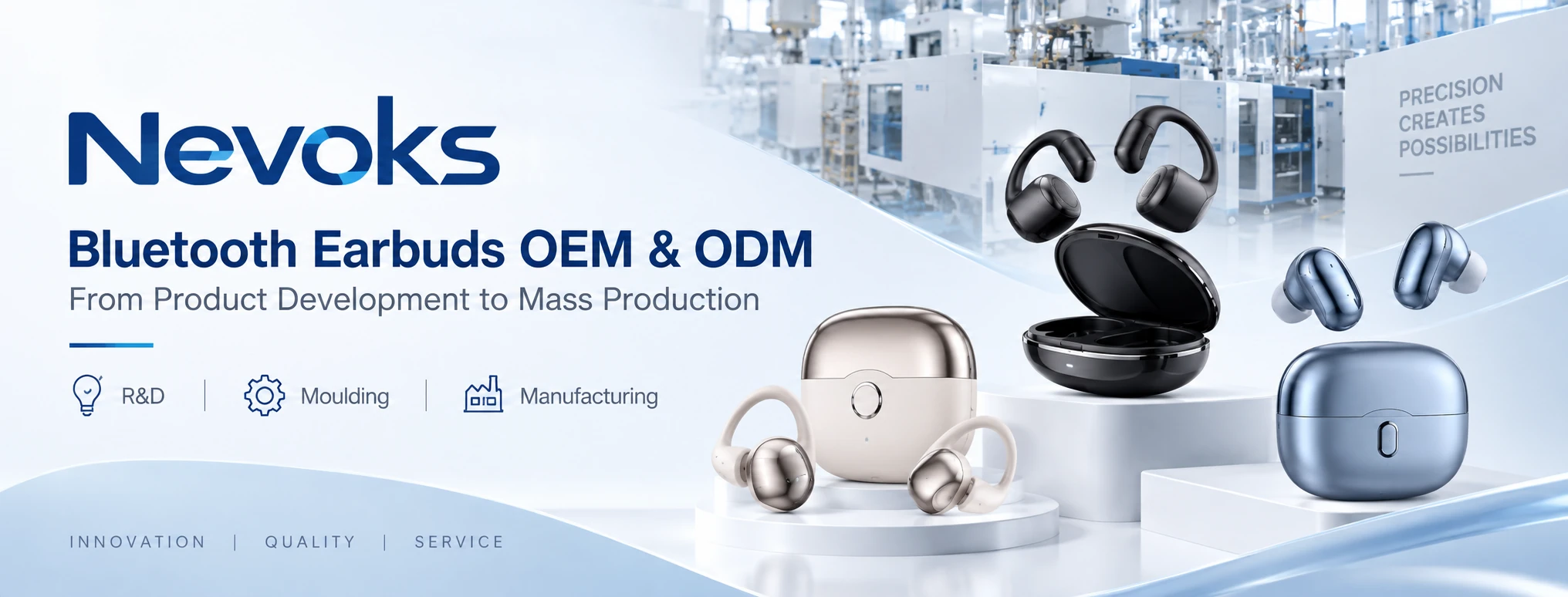 Nevoks Bluetooth earbuds and manufacturing facility